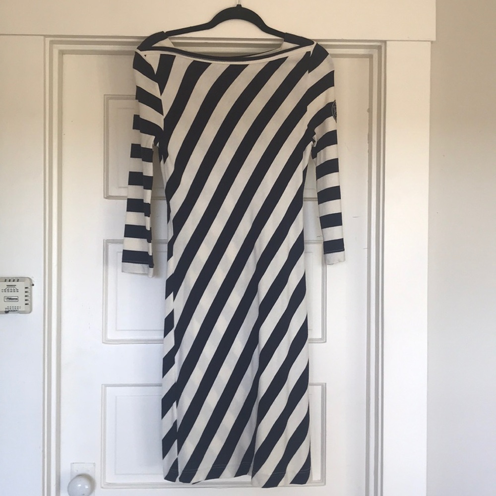 Tory Burch Navy & Cream Striped Midi Dress